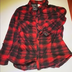 Faux flannel red plaid button down
